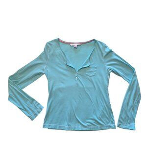 Vtg Victorias Secret Womens Y2k Henley Top Medium Blue Preppy Casual Long Girls